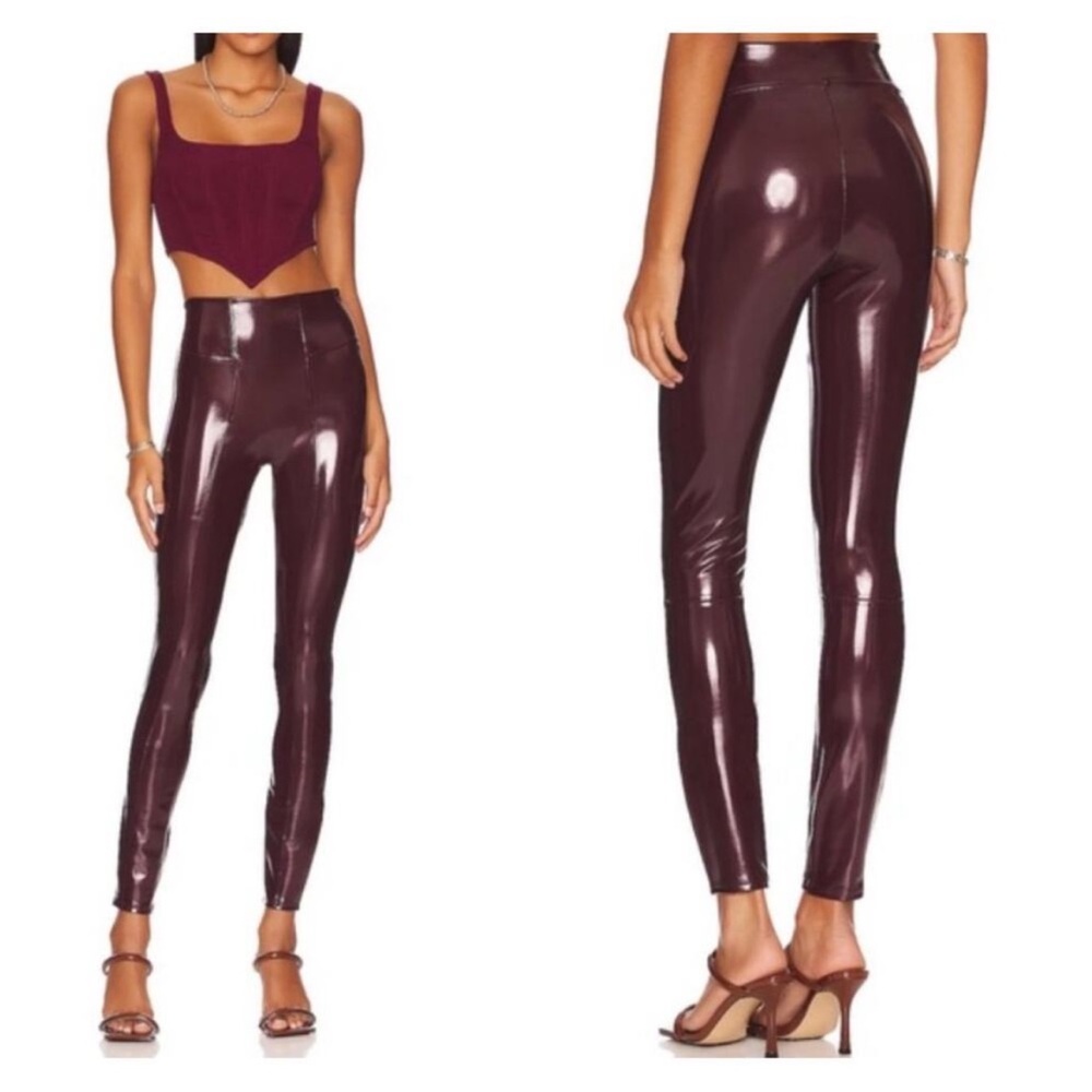 NWT Spanx Dark‎ Red Faux Leather Leggings Size XS